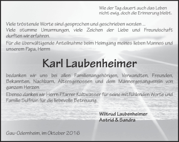 Traueranzeige von Karl Laubenheimer von Trauerportal Rhein Main Presse