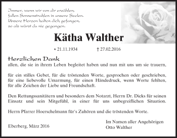 Traueranzeige von Kätha Walther 