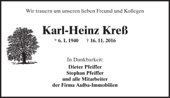 Traueranzeige von Karl-Heinz Kreß 