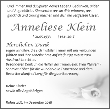Traueranzeige von Anneliese Klein von 206 WT - Weilburger Tageblatt (140)