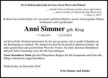 Traueranzeige von Anni Simmer von 205 HA - Hinterländer Anzeiger (130)