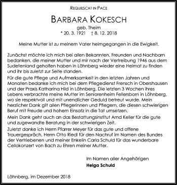 Traueranzeige von Barbara Kokesch von 206 WT - Weilburger Tageblatt (140)