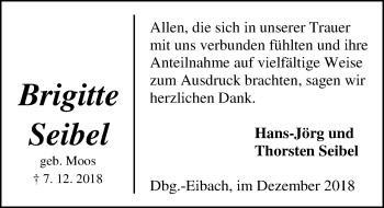 Traueranzeige von Brigitte Seibel von 202 Dill Block (120)