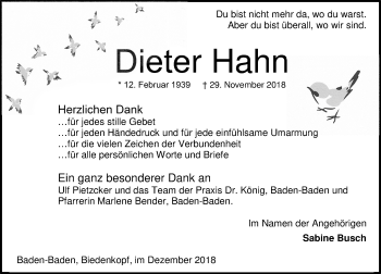 Traueranzeige von Dieter Hahn von 205 HA - Hinterländer Anzeiger (130)