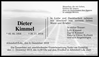 Traueranzeige von Dieter Kimmel von 560 Gießener Anzeiger