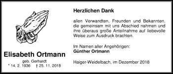 Traueranzeige von Elisabeth Ortmann von 202 Dill Block (120)