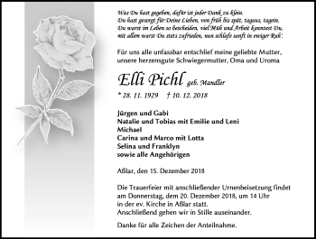 Traueranzeige von Elli Pichl von 201 WNZ - Wetzlarer Neue Zeitung (110)