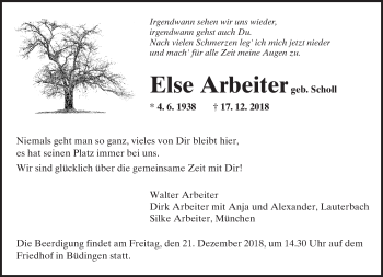 Traueranzeige von Else Arbeiter von 561 Kreisanzeiger