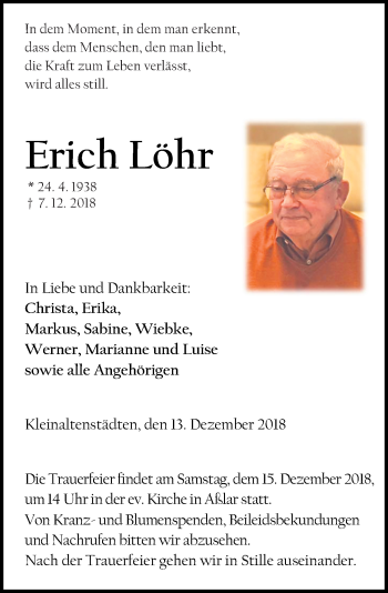 Traueranzeige von Erich Löhr von 201 WNZ - Wetzlarer Neue Zeitung (110)