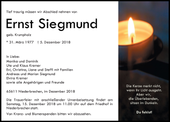 Traueranzeige von Ernst Siegmund von 582 Camberger Anzeiger