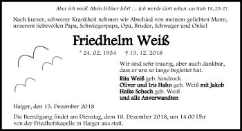 Traueranzeige von Friedhelm Weiß von 202 Dill Block (120)