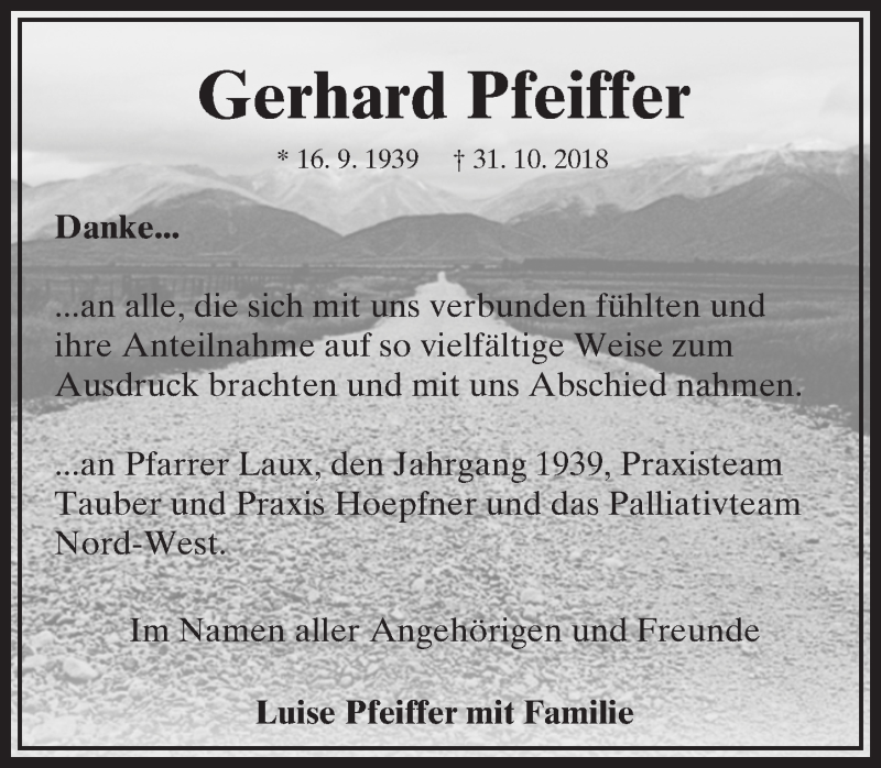  Traueranzeige für Gerhard Pfeiffer vom 29.12.2018 aus 564 Usinger Anzeiger