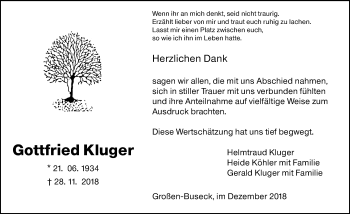 Traueranzeige von Gottfried Kluger von 560 Gießener Anzeiger