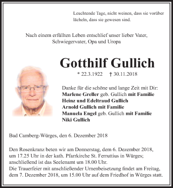 Traueranzeige von Gotthilf Gullich von 582 Camberger Anzeiger