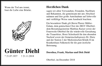 Traueranzeige von Günter Diehl von 201 WNZ - Wetzlarer Neue Zeitung (110)