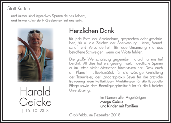 Traueranzeige von Harald Geicke von VRM Trauer
