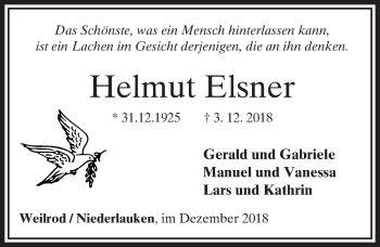 Traueranzeige von Helmut Elsner von 564 Usinger Anzeiger