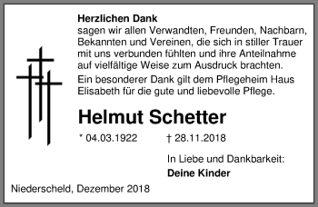 Traueranzeige von Helmut Schetter von 202 Dill Block (120)