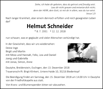 Traueranzeige von Helmut Schneider von 205 HA - Hinterländer Anzeiger (130)