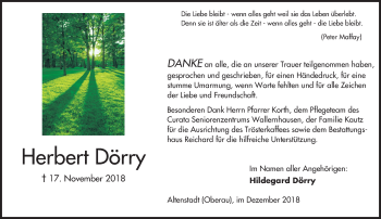 Traueranzeige von Herbert Dörry von 561 Kreisanzeiger