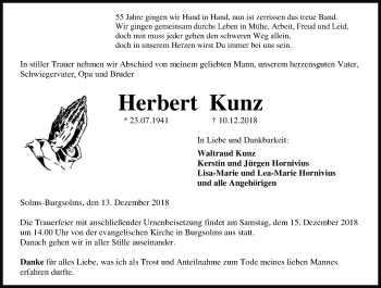Traueranzeige von Herbert Kunz von 201 WNZ - Wetzlarer Neue Zeitung (110)
