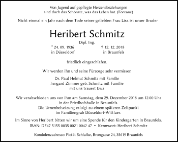 Traueranzeige von Heribert Schmitz von 201 WNZ - Wetzlarer Neue Zeitung (110)
