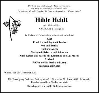 Traueranzeige von Hilde Heldt von 205 HA - Hinterländer Anzeiger (130)