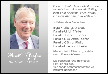 Traueranzeige von Horst Pfeifer von 202 Dill Block (120)