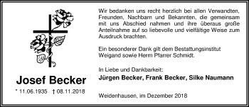 Traueranzeige von Josef Becker von 205 HA - Hinterländer Anzeiger (130)