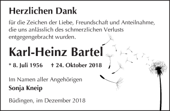 Traueranzeige von Karl-Heinz Bartel von 561 Kreisanzeiger