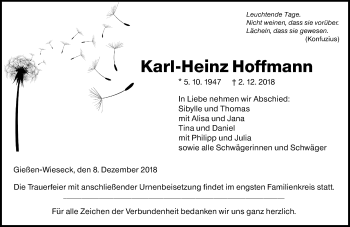 Traueranzeige von Karl-Heinz Hoffmann von 560 Gießener Anzeiger