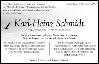 Traueranzeige von Karl-Heinz Schmidt von 202 Dill Block (120)
