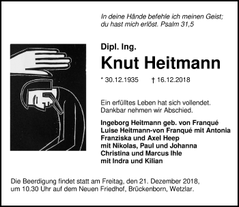 Traueranzeige von Knut Heitmann von 201 WNZ - Wetzlarer Neue Zeitung (110)