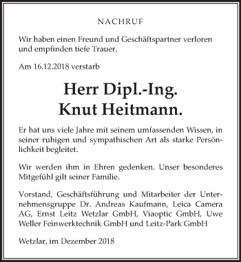Traueranzeige von Knut Heitmann von 201 WNZ - Wetzlarer Neue Zeitung (110)