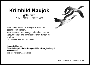 Traueranzeige von Krimhild Naujok von 582 Camberger Anzeiger