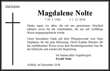 Traueranzeige von Magdalene Nolte von VRM Trauer