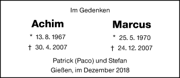Traueranzeige von Marcus  von 560 Gießener Anzeiger