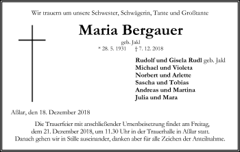 Traueranzeige von Maria Bergauer von 201 WNZ - Wetzlarer Neue Zeitung (110)