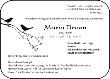 Traueranzeige von Maria Braun von 201 WNZ - Wetzlarer Neue Zeitung (110)