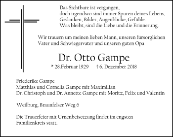 Traueranzeige von Otto Gampe von 206 WT - Weilburger Tageblatt (140)