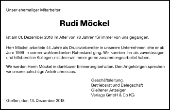 Traueranzeige von Rudi Möckel von 560 Gießener Anzeiger