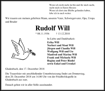 Traueranzeige von Rudolf Will von 205 HA - Hinterländer Anzeiger (130)