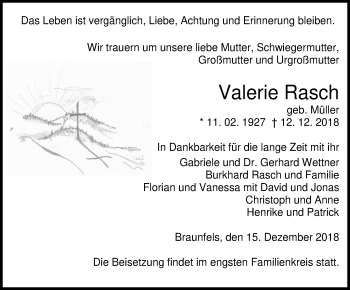 Traueranzeige von Valerie Rasch von 201 WNZ - Wetzlarer Neue Zeitung (110)