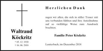 Traueranzeige von Waltraud Köckritz von VRM Trauer