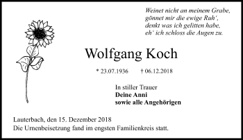 Traueranzeige von Wolfgang Koch von VRM Trauer