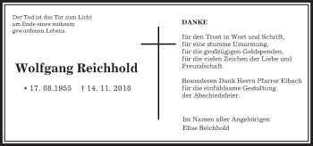 Traueranzeige von Wolfgang Reichhold von 561 Kreisanzeiger
