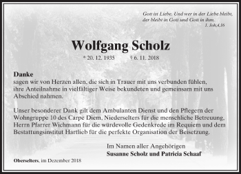 Traueranzeige von Wolfgang Scholz von 582 Camberger Anzeiger