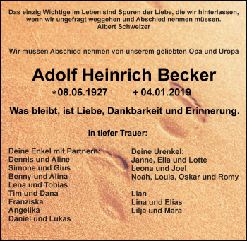 Traueranzeige von Adolf Heinrich Becker von 205 HA - Hinterländer Anzeiger (130)