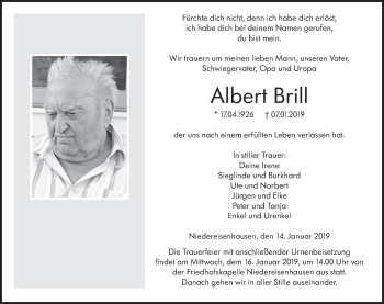 Traueranzeige von Albert Brill von 205 HA - Hinterländer Anzeiger (130)