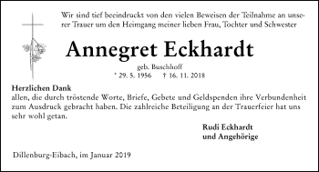 Traueranzeige von Annegret Eckhardt von 202 Dill Block (120)